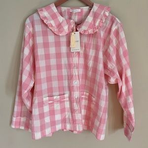 Pink and white Doen pajama top size large -TOP ONLY